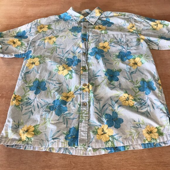 Cooke Street Hawaiian Shirt Men XL Blue Floral Button Up Pocket Short Sleeve - Picture 1 of 12
